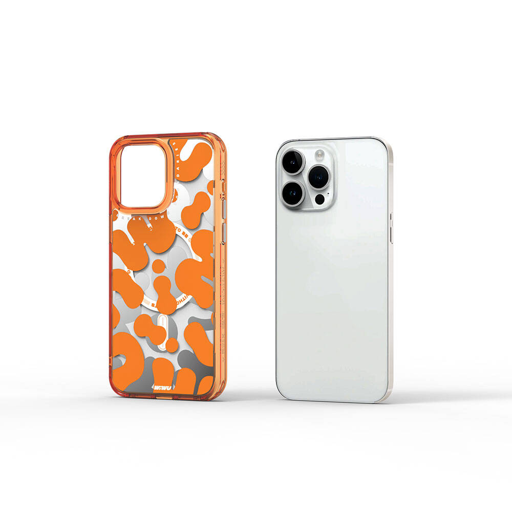 iPhone 15 Pro Max Kılıf Magsafe Şarj Özellikli Boya Desenli Wiwu Fluorescent G Serisi Kılıf Turuncu
