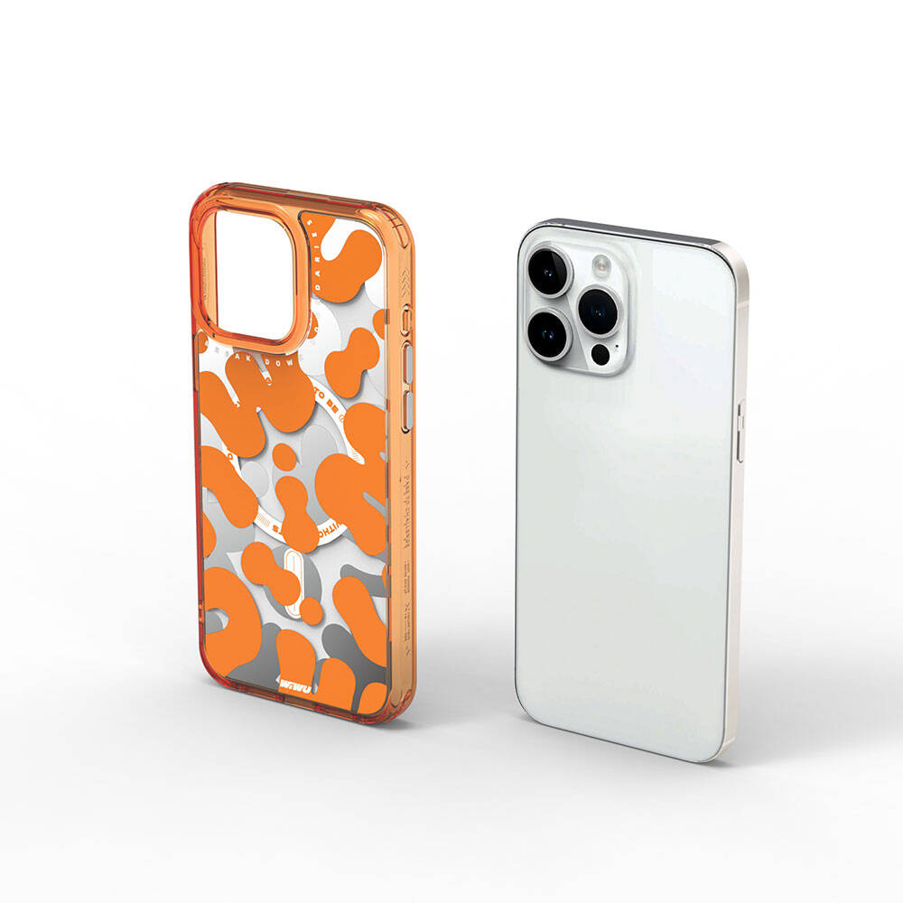 iPhone 15 Pro Max Kılıf Magsafe Şarj Özellikli Boya Desenli Wiwu Fluorescent G Serisi Kılıf Turuncu