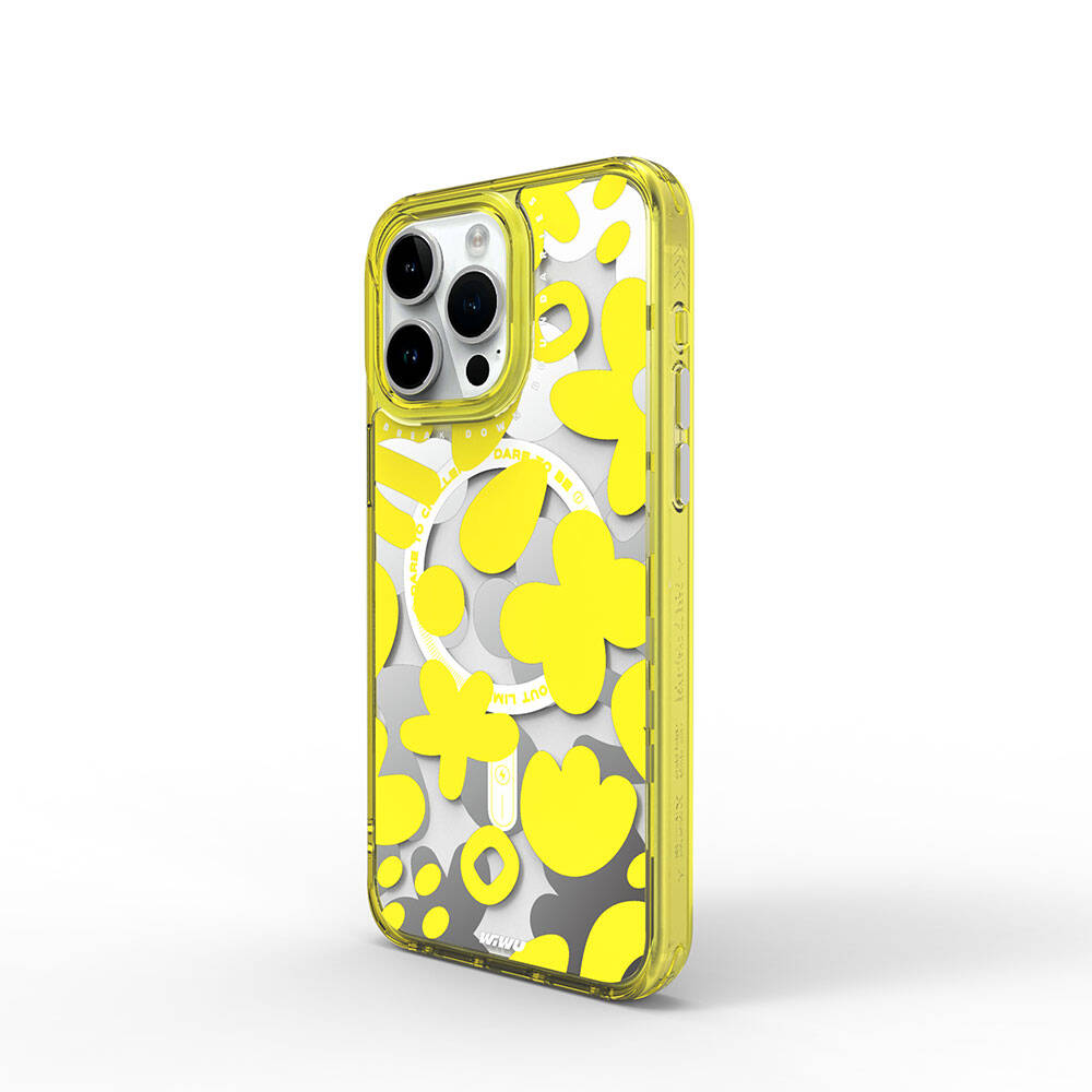 iPhone 15 Pro Max Kılıf Magsafe Şarj Özellikli Boya Desenli Wiwu Fluorescent G Serisi Kılıf Sarı