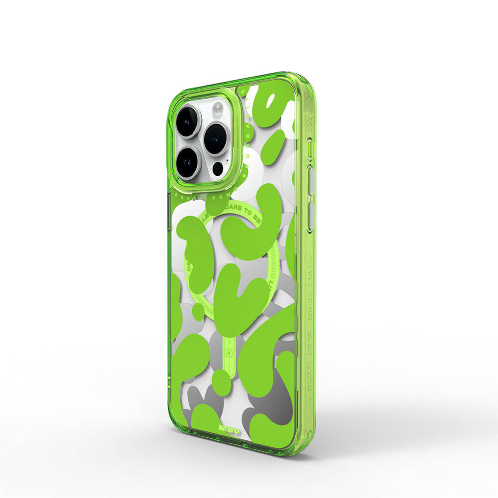 iPhone 15 Pro Max Kılıf Magsafe Şarj Özellikli Boya Desenli Wiwu Fluorescent G Serisi Kılıf Yeşil