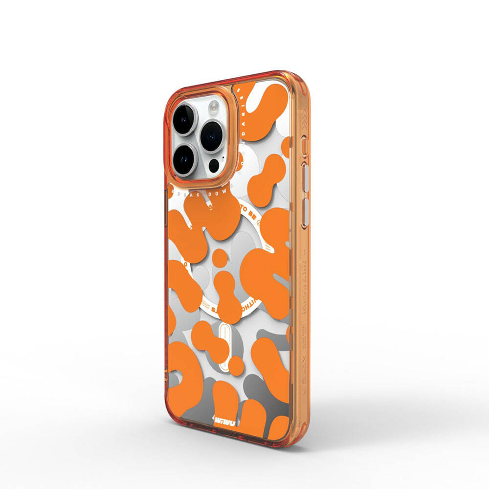 iPhone 15 Pro Max Kılıf Magsafe Şarj Özellikli Boya Desenli Wiwu Fluorescent G Serisi Kılıf Turuncu