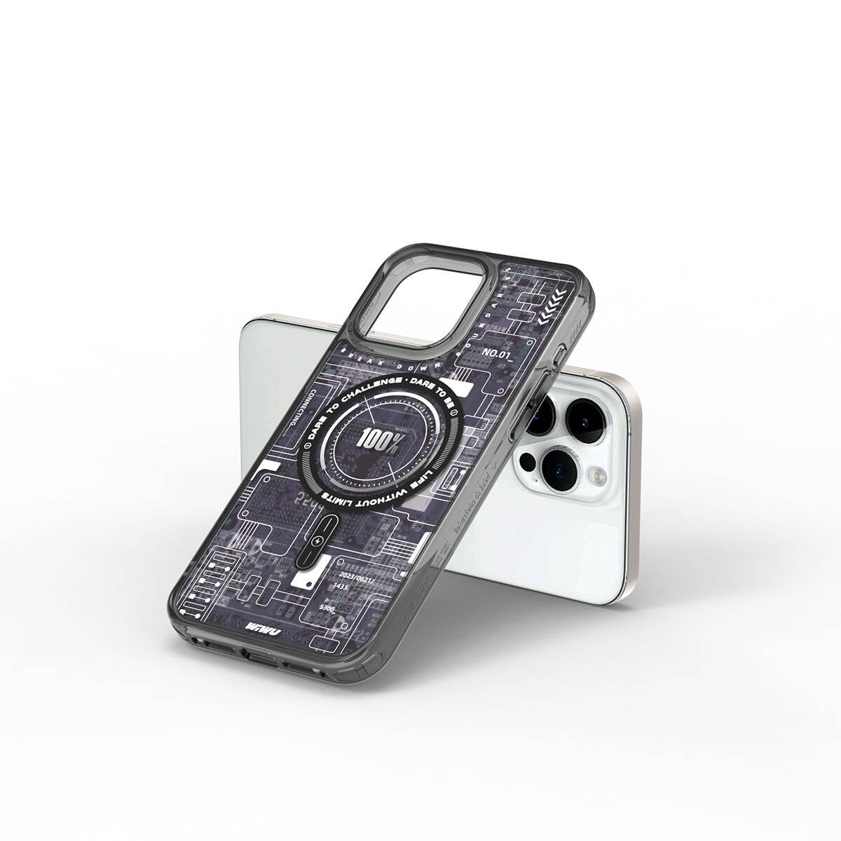 iPhone 15 Pro Max Kılıf Magsafe Şarj Özellikli Desenli Wiwu Mecha Circuit H Serisi Kılıf Siyah
