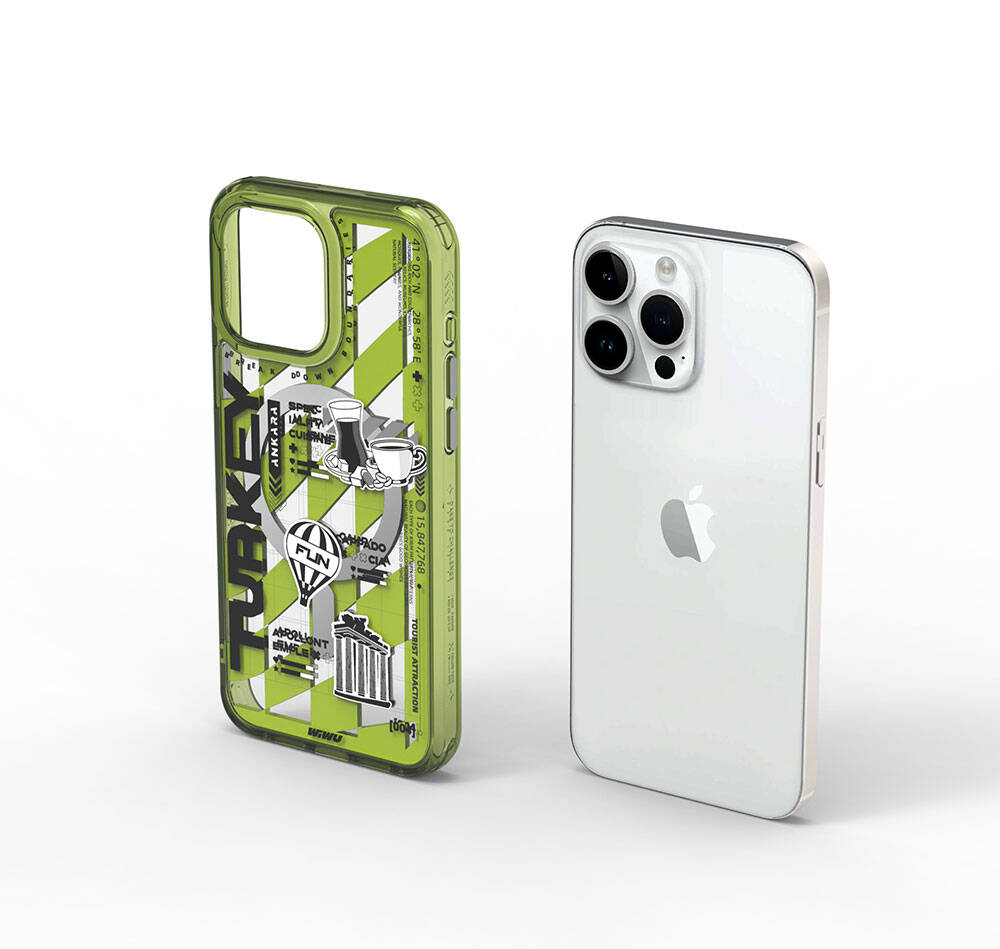iPhone 15 Pro Max Kılıf Magsafe Şarj Özellikli Desenli Wiwu Turkey A Serisi Kılıf Yeşil
