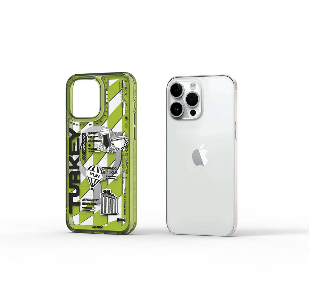 iPhone 15 Pro Max Kılıf Magsafe Şarj Özellikli Desenli Wiwu Turkey A Serisi Kılıf Yeşil