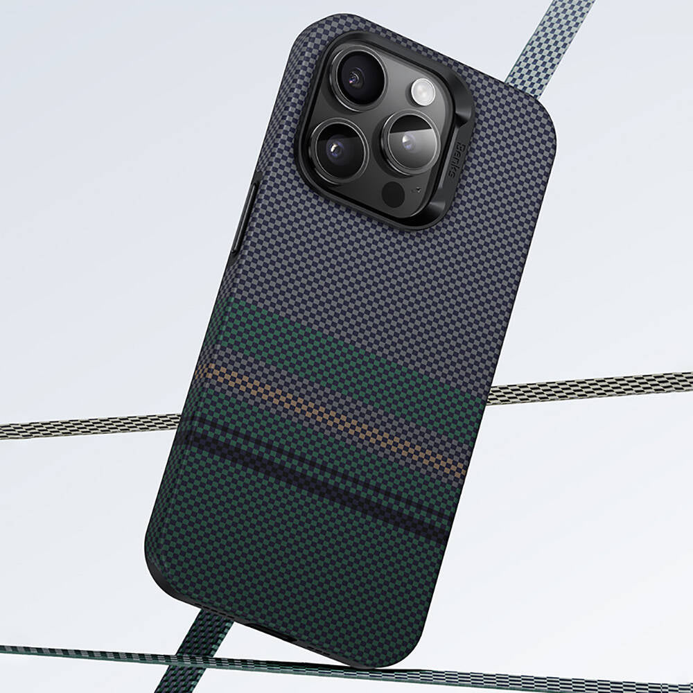 iPhone 15 Pro Max Kılıf Magsafe Şarj Özellikli Karbon Fiber Tasarımlı Benks Aurora ArmorPro Kevlar Kılıf Siyah