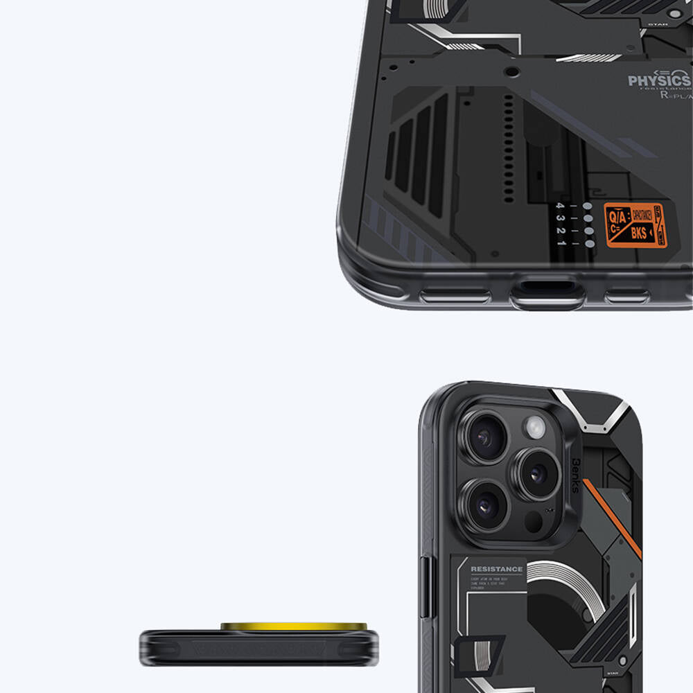 iPhone 15 Pro Max Kılıf MagSafe Şarj Özellikli Mekanik Tasarımlı Benks Perspective Serisi Kılıf Beyaz