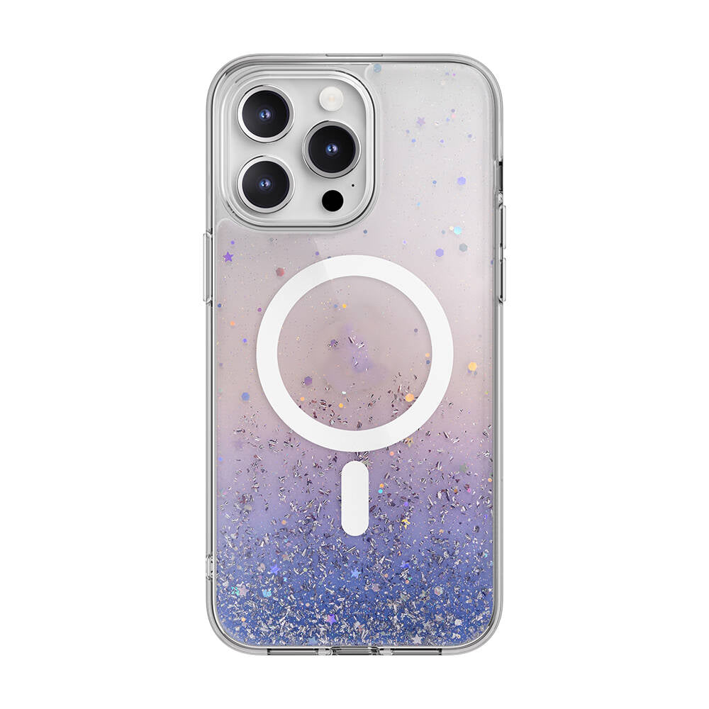 iPhone 15 Pro Max Kılıf Magsafe Şarj Özellikli Parlayan Simli Şeffaf Lisanslı Switcheasy Starfield-M Kılıf Mor