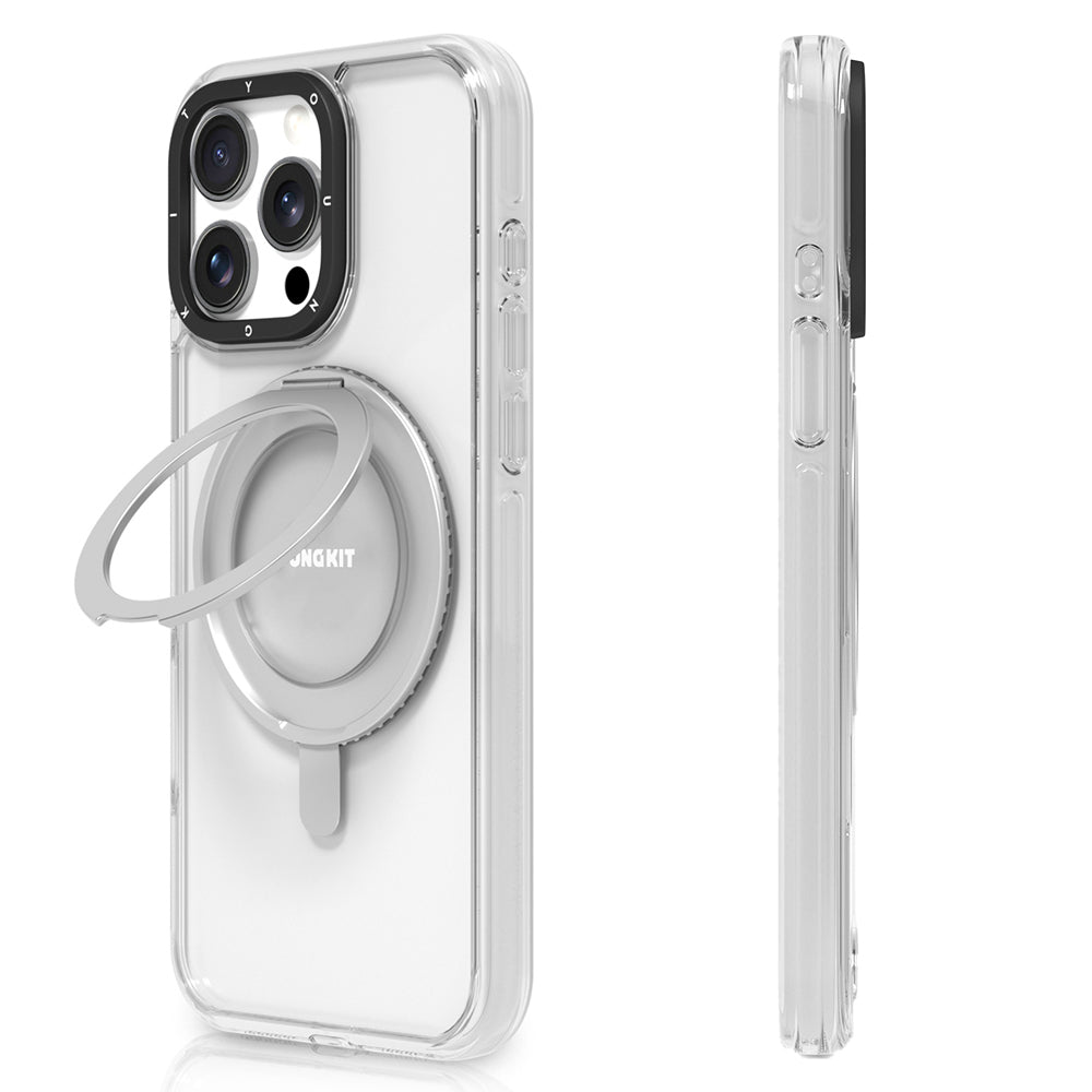 Apple iPhone 15 Pro Max Kılıf Magsafe Şarj Özellikli Parmak Ring Standlı Youngkit Pivot Serisi Kapak Şeffaf