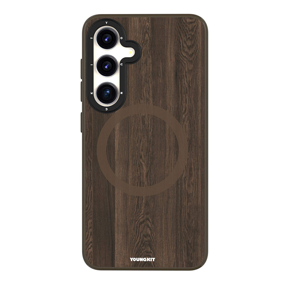 Galaxy S24 Kılıf Magsafe Şarj Özellikli Sararmaya Dayanıklı Youngkit Wood Forest Serisi Kılıf Kahverengi
