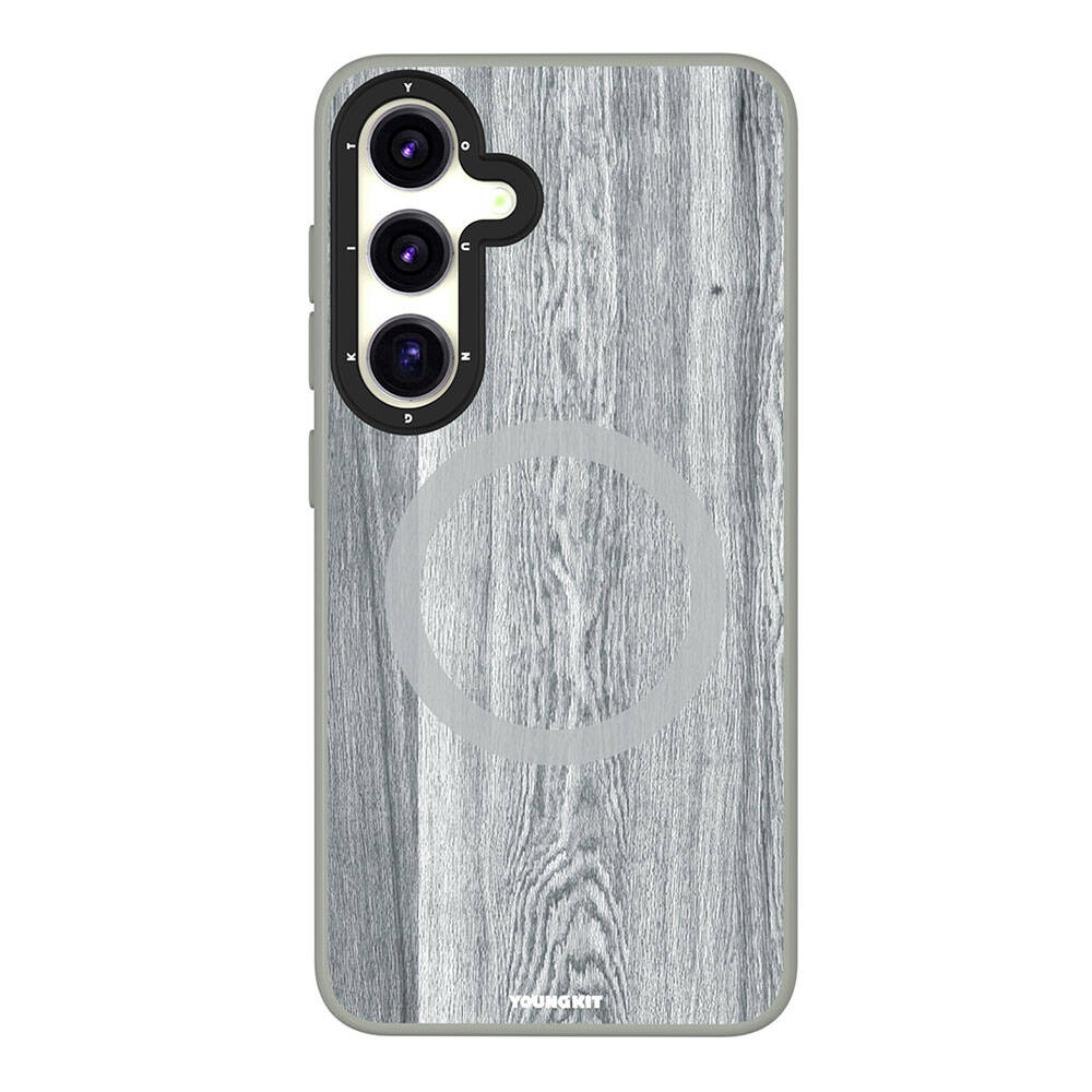 Galaxy S24 Kılıf Magsafe Şarj Özellikli Sararmaya Dayanıklı Youngkit Wood Forest Serisi Kılıf Gri