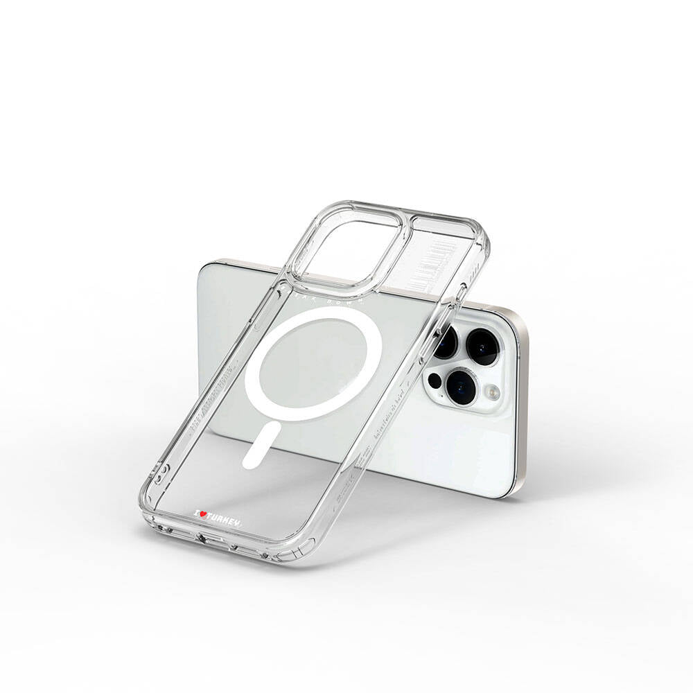 iPhone 15 Pro Max Kılıf Magsafe Şarj Özellikli Şeffaf Transparan Wiwu Turkey D Serisi Kılıf Renksiz