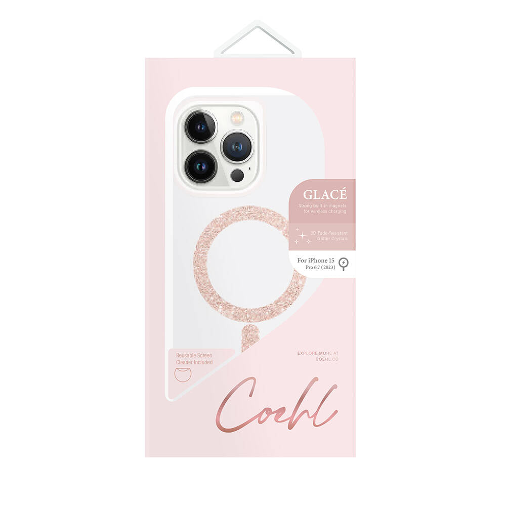 iPhone 15 Pro Max Kılıf Magsafe Şarj Özellikli Simli Magnetik Coehl Glace Kılıf Rose Gold