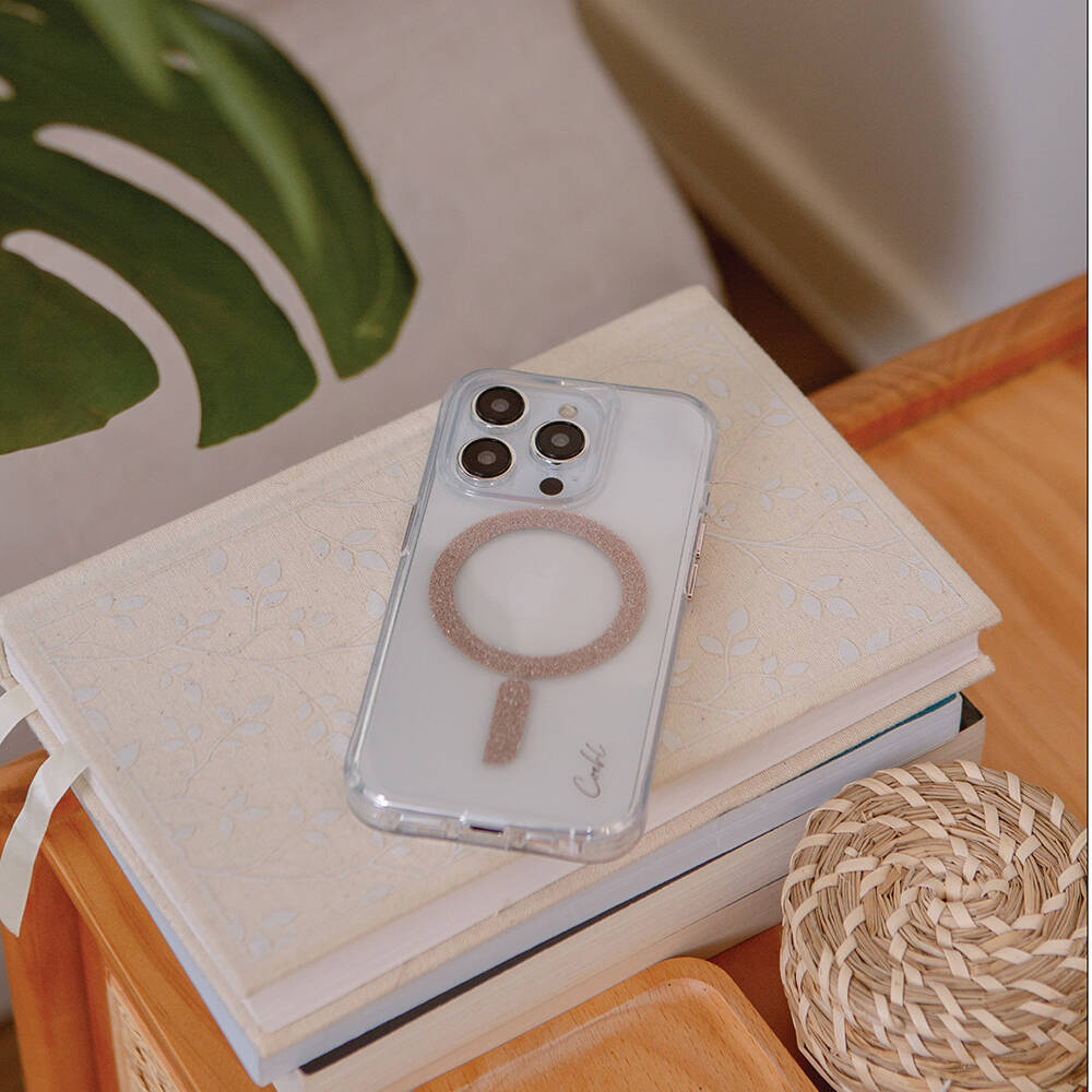 iPhone 15 Pro Max Kılıf Magsafe Şarj Özellikli Simli Magnetik Coehl Glace Kılıf Rose Gold