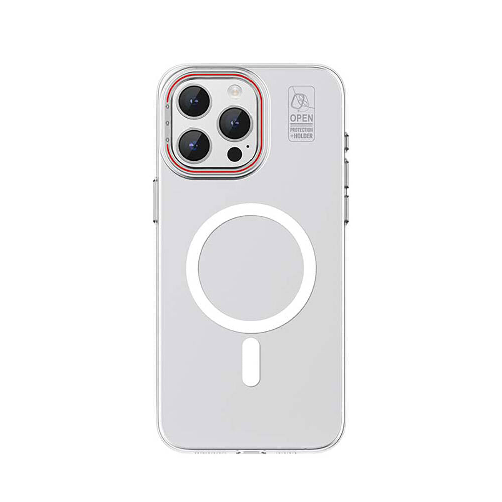 iPhone 15 Pro Max Kılıf Magsafe Şarj Özellikli Standlı Metal Kamera Çerçeveli Mat Recci Glaze Serisi Kılıf Beyaz