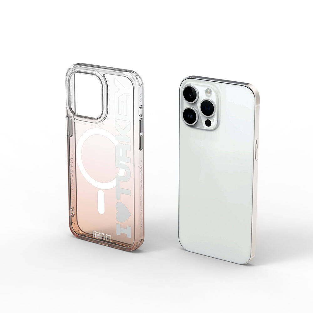 iPhone 15 Pro Max Kılıf Magsafe Şarj Özellikli Transparan Renk Geçişli Wiwu Turkey C Serisi Kılıf Turuncu