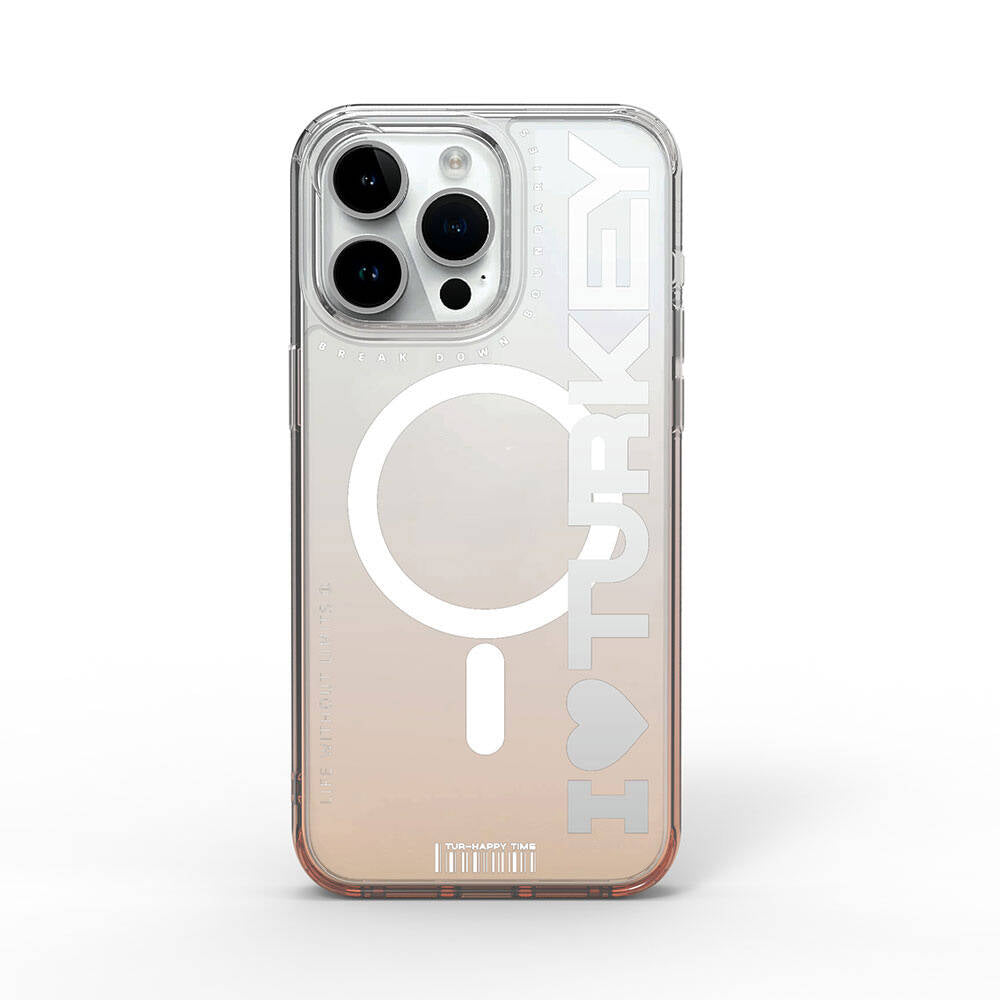iPhone 15 Pro Max Kılıf Magsafe Şarj Özellikli Transparan Renk Geçişli Wiwu Turkey C Serisi Kılıf Turuncu