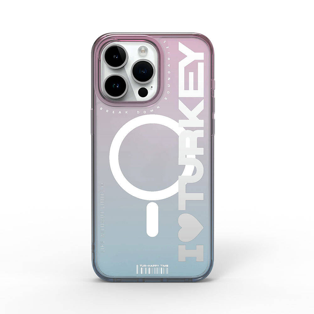 iPhone 15 Pro Max Kılıf Magsafe Şarj Özellikli Transparan Renk Geçişli Wiwu Turkey C Serisi Kılıf Mavi