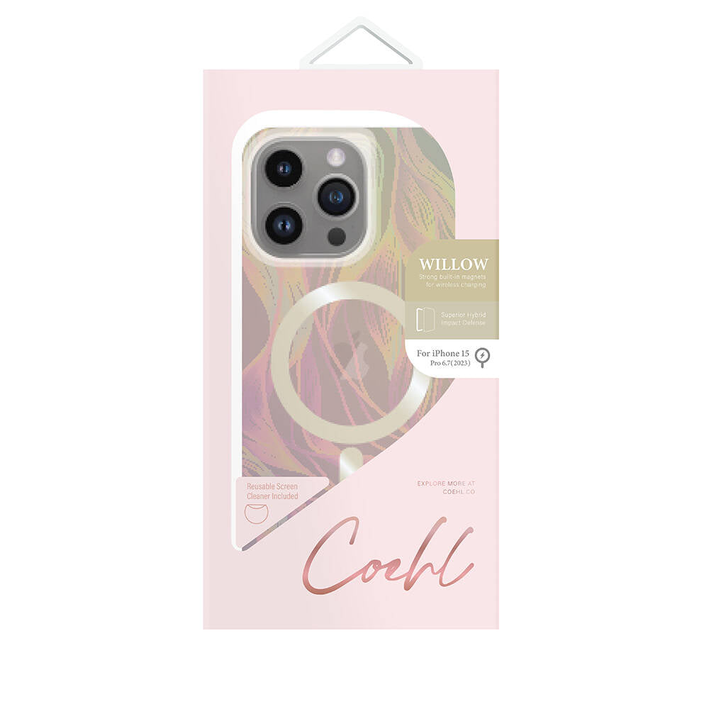 iPhone 15 Pro Max Kılıf Magsafe Şarj Özellikli Yaprak Desenli Coehl Willow Kılıf Pembe