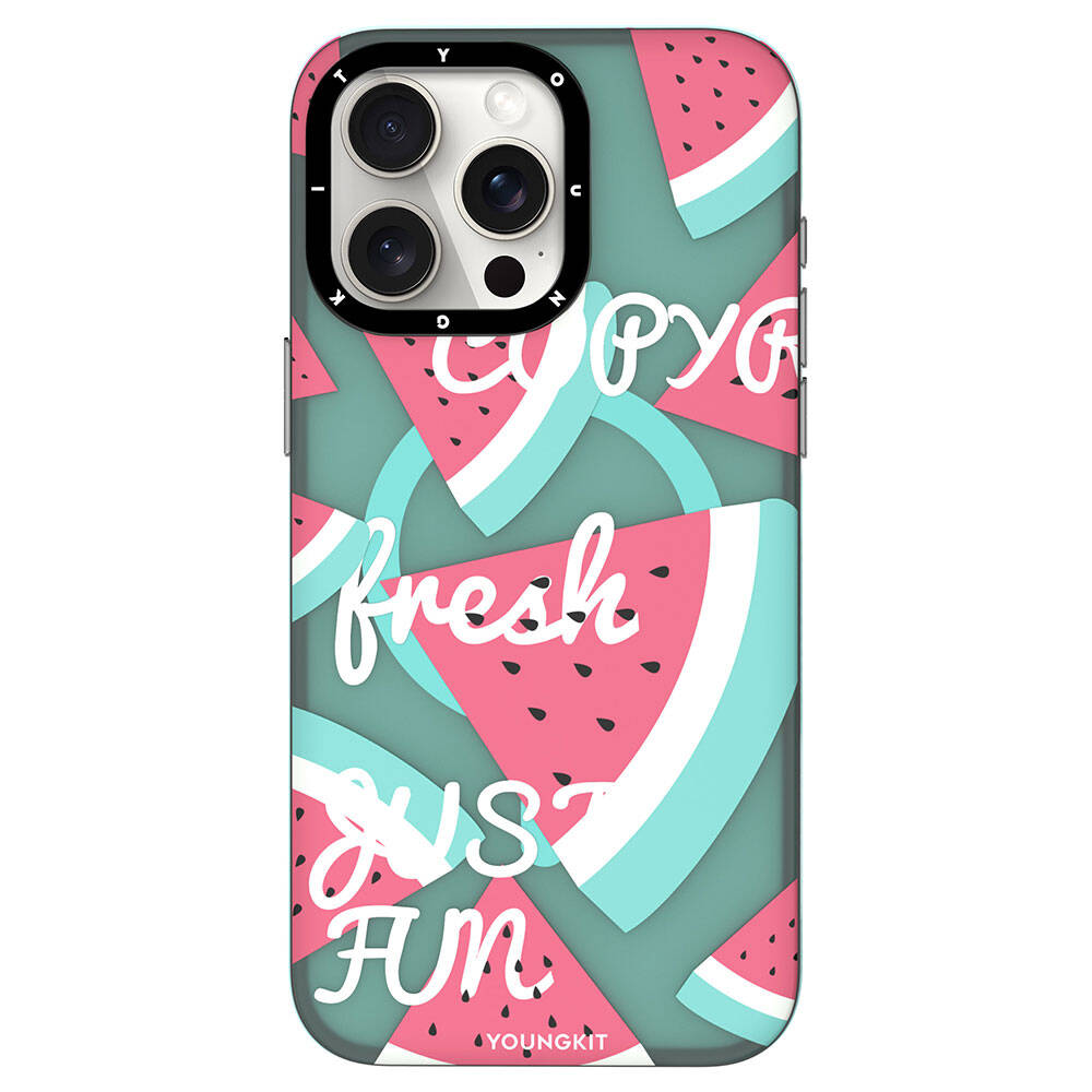 iPhone 15 Pro Max Kılıf Magsafe Şarj Özellikli Yaz Meyvesi Desenli Youngkit Fruity Flavour Serisi Kılıf Pembe