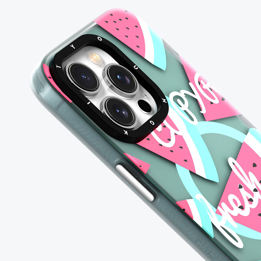 iPhone 15 Pro Max Kılıf Magsafe Şarj Özellikli Yaz Meyvesi Desenli Youngkit Fruity Flavour Serisi Kılıf Yeşil