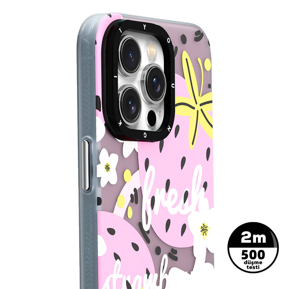 iPhone 15 Pro Max Kılıf Magsafe Şarj Özellikli Yaz Meyvesi Desenli Youngkit Fruity Flavour Serisi Kılıf Pembe