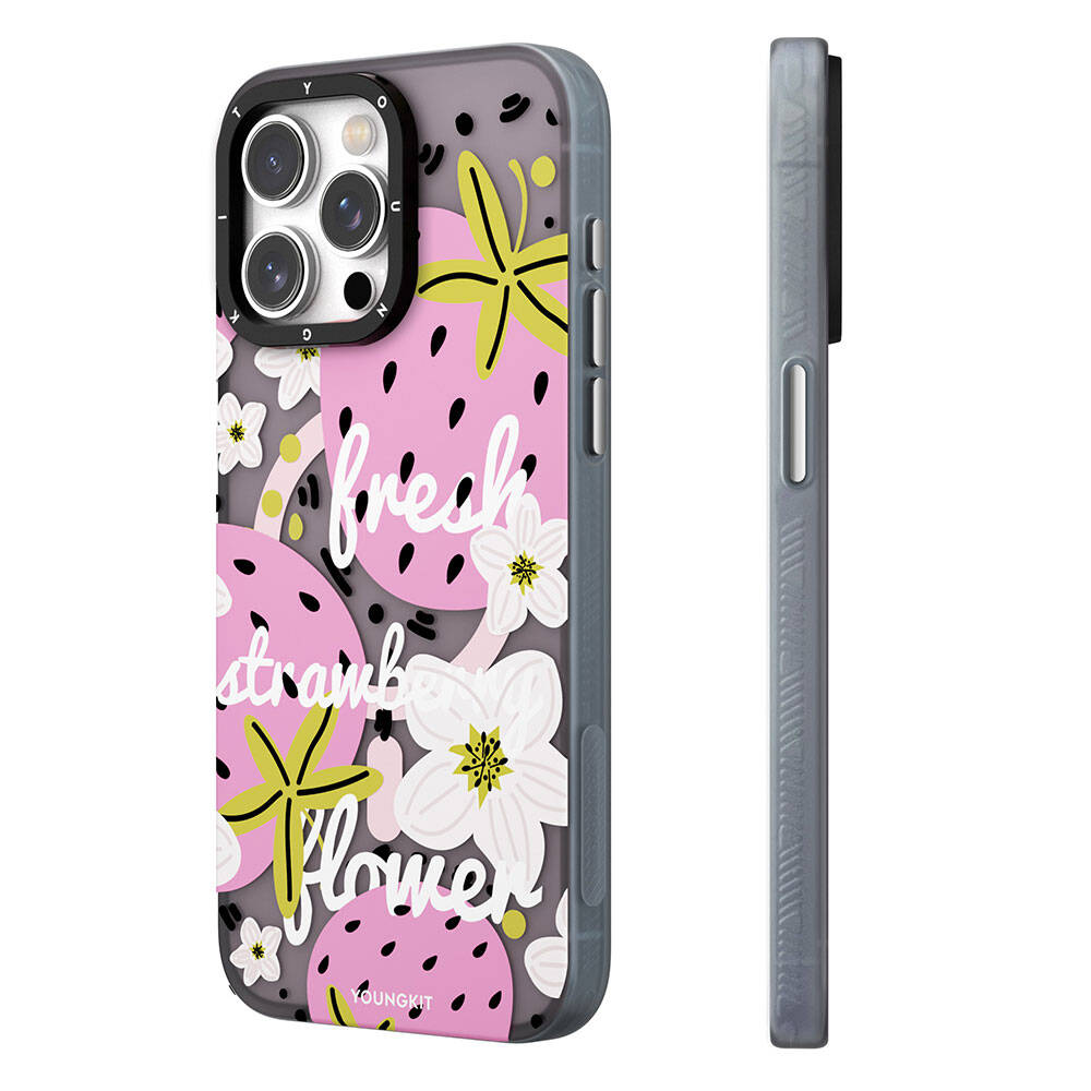 iPhone 15 Pro Max Kılıf Magsafe Şarj Özellikli Yaz Meyvesi Desenli Youngkit Fruity Flavour Serisi Kılıf Pembe