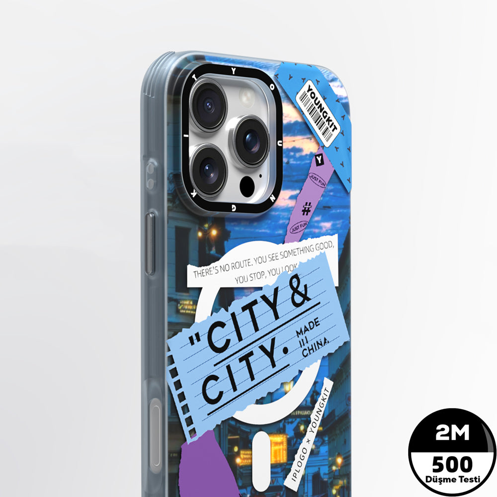 iPhone 15 Pro Max Kılıf Magsafe Şarj Özellikli Youngkit A-City Serisi Kılıf Mavi