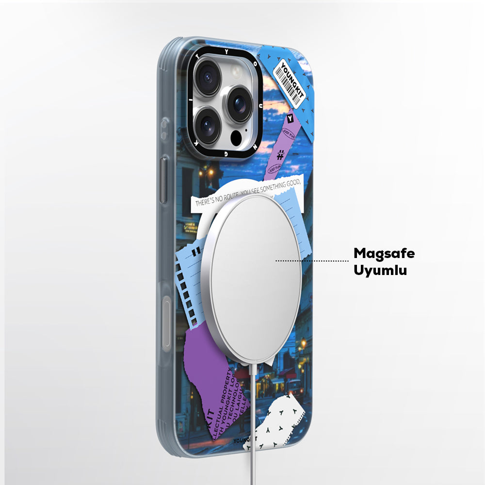 iPhone 15 Pro Max Kılıf Magsafe Şarj Özellikli Youngkit A-City Serisi Kılıf Mavi