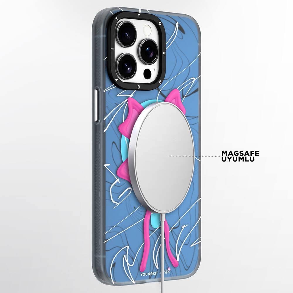 iPhone Kılıf Magsafe Şarj Özellikli Youngkit Anti-Trend Serisi Mavi Kapak - enzaksesuar