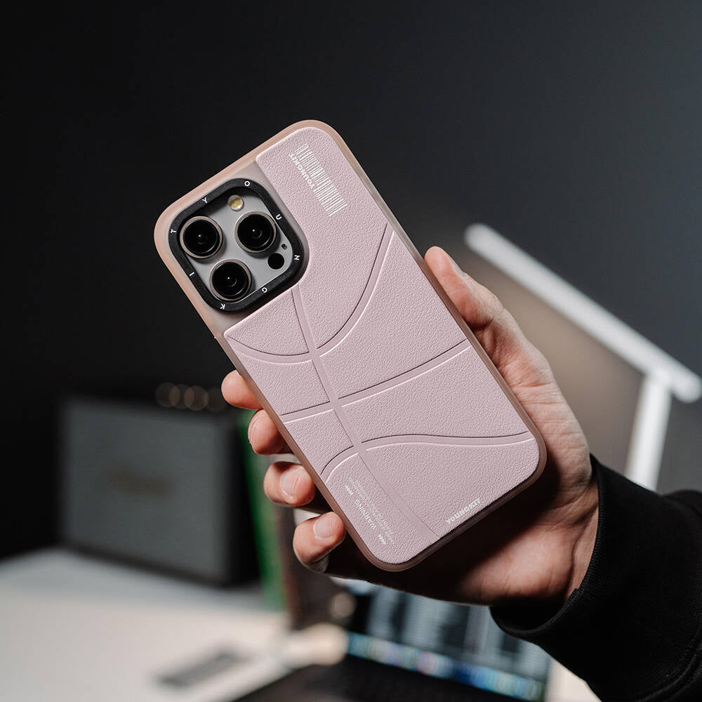 iPhone 15 Pro Max Kılıf Magsafe Şarj Özellikli Youngkit Backboard Serisi Leather Kılıf Pembe