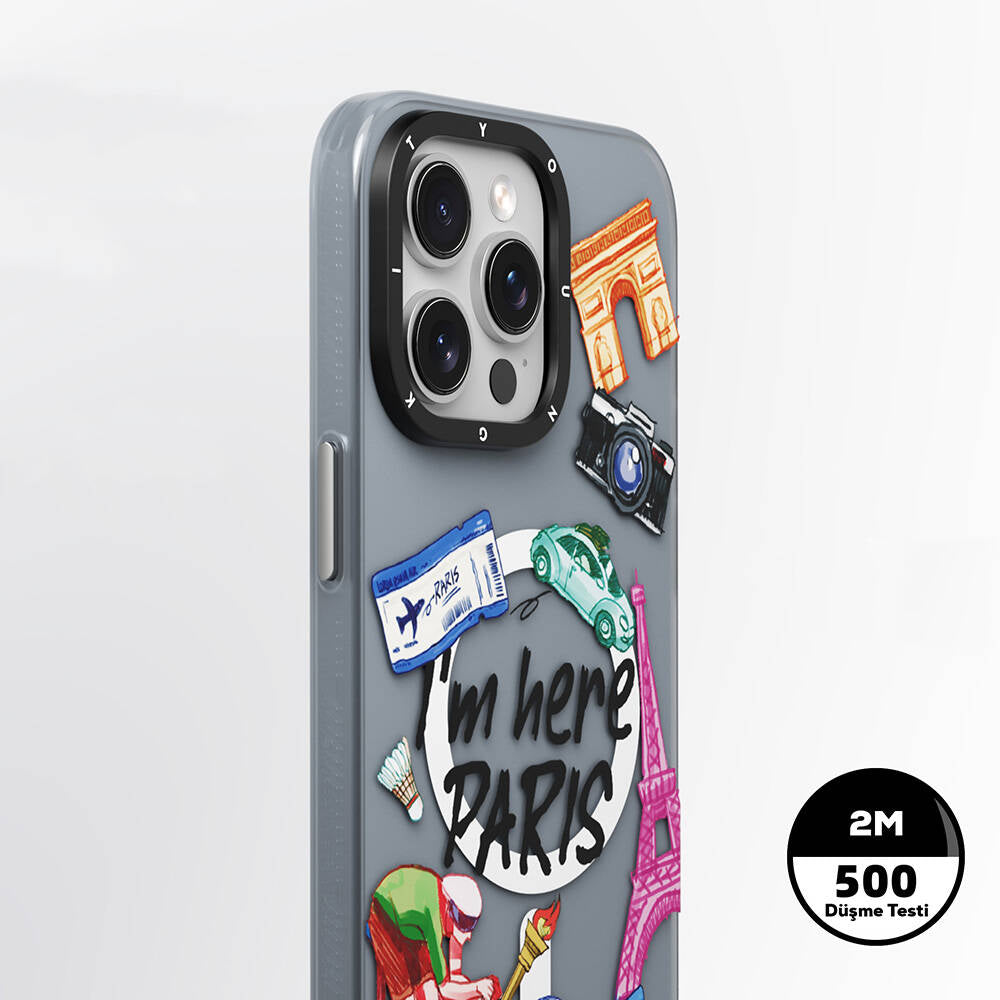 iPhone 15 Pro Max Kılıf Magsafe Şarj Özellikli Youngkit in Paris Serisi Kılıf Gri