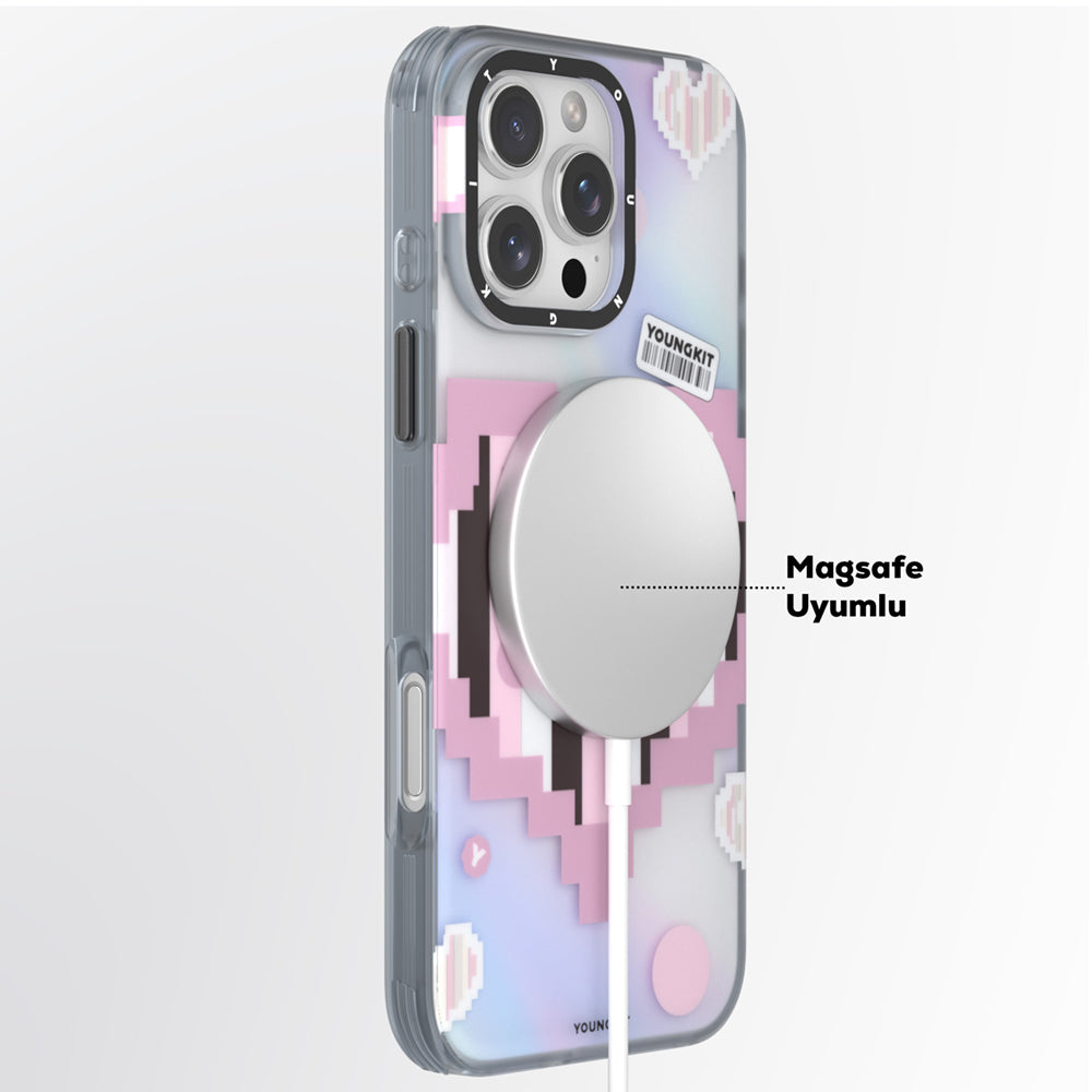 iPhone 15 Pro Max Kılıf Magsafe Şarj Özellikli Youngkit Love Serisi Kılıf Pembe