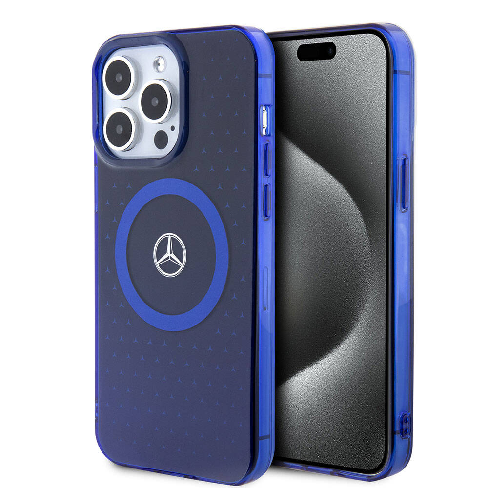 iPhone 15 Pro Max Kılıf Mercedes Benz Orjinal Lisanslı Magsafe Şarj Özellikli Çift Katmanlı Mavi Yıldız Desenli Kılıf Mavi