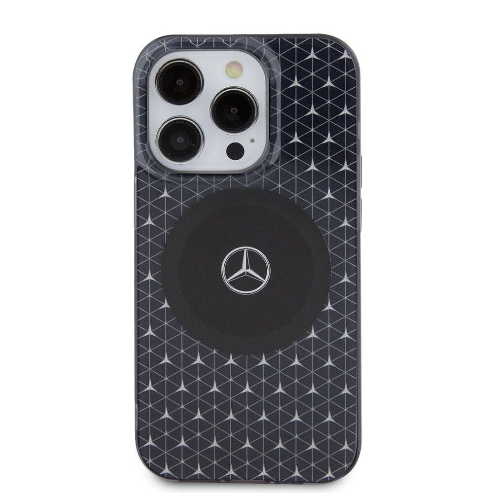 iPhone 15 Pro Max Kılıf Mercedes Benz Orjinal Lisanslı Magsafe Şarj Özellikli Çift Katmanlı Mini Yıldız Desenli Kılıf Mavi
