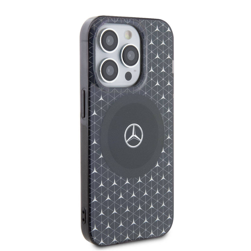iPhone 15 Pro Max Kılıf Mercedes Benz Orjinal Lisanslı Magsafe Şarj Özellikli Çift Katmanlı Mini Yıldız Desenli Kılıf Mavi