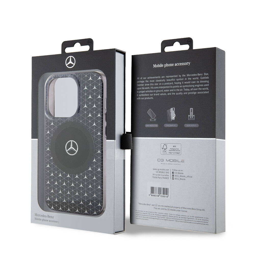 iPhone 15 Pro Max Kılıf Mercedes Benz Orjinal Lisanslı Magsafe Şarj Özellikli Çift Katmanlı Mini Yıldız Desenli Kılıf Mavi