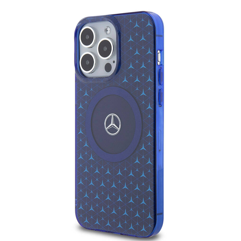 iPhone 15 Pro Max Kılıf Mercedes Benz Orjinal Lisanslı Magsafe Şarj Özellikli Çift Katmanlı Mini Yıldız Desenli Kılıf Mavi