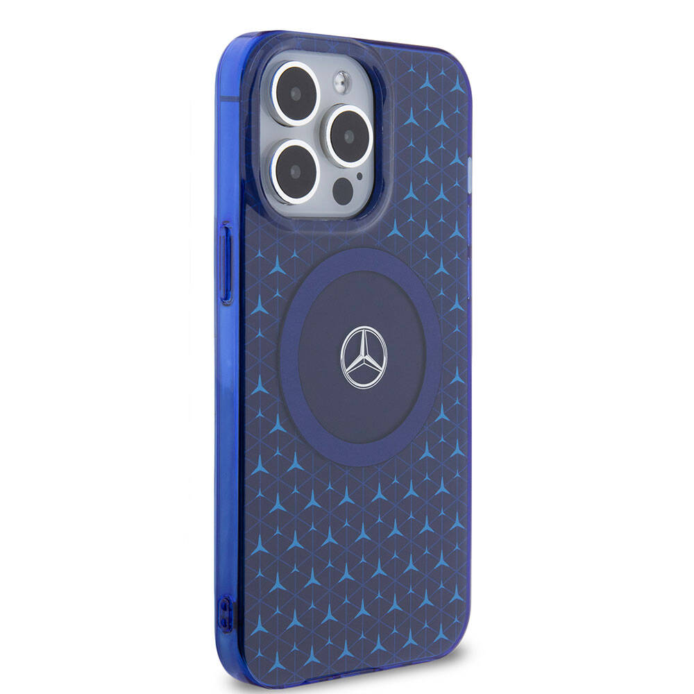 iPhone 15 Pro Max Kılıf Mercedes Benz Orjinal Lisanslı Magsafe Şarj Özellikli Çift Katmanlı Mini Yıldız Desenli Kılıf Mavi