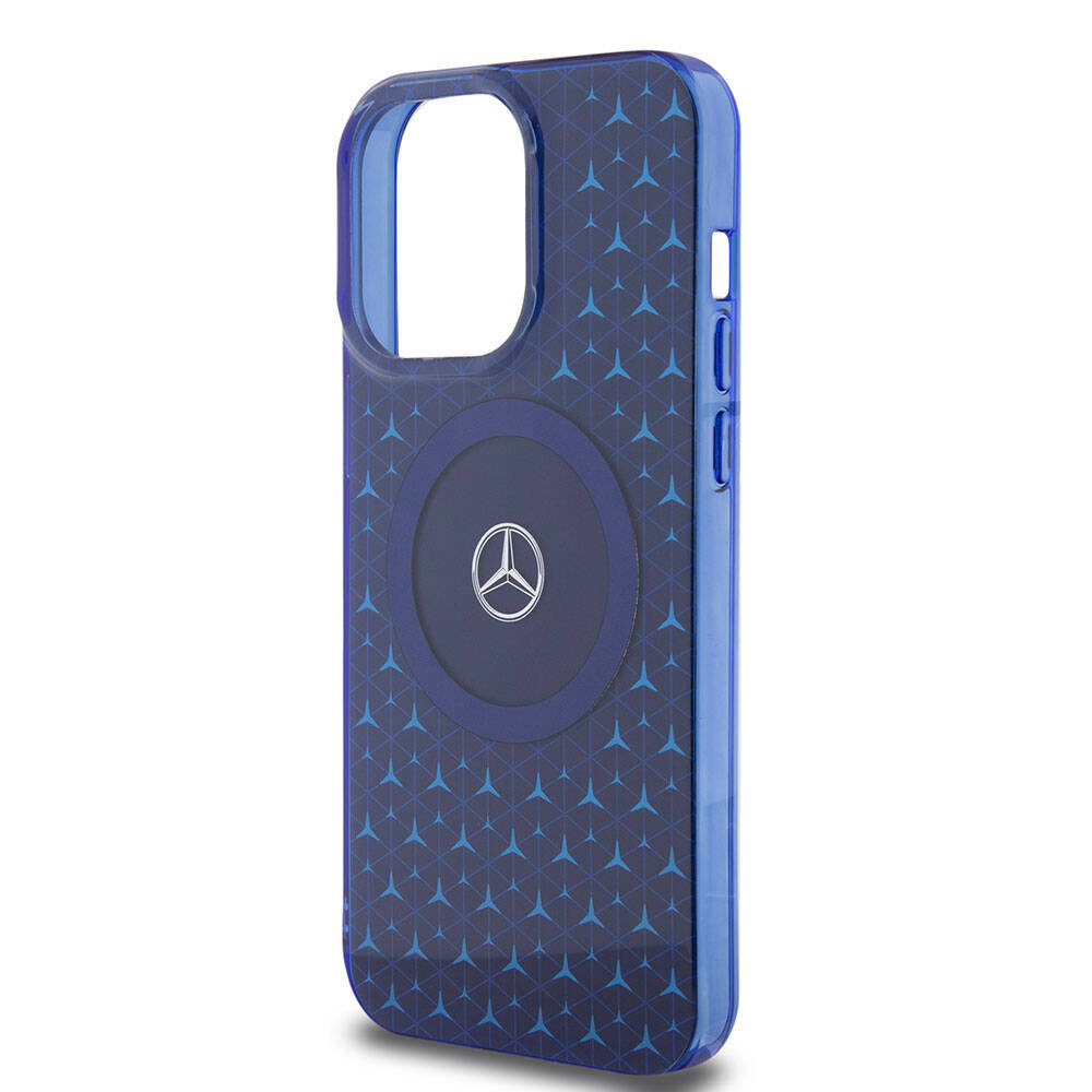 iPhone 15 Pro Max Kılıf Mercedes Benz Orjinal Lisanslı Magsafe Şarj Özellikli Çift Katmanlı Mini Yıldız Desenli Kılıf Mavi