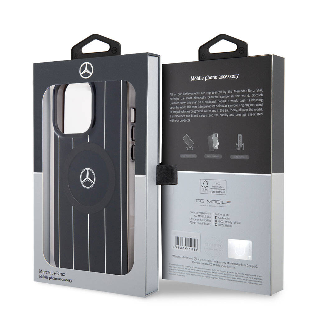 iPhone 15 Pro Max Kılıf Mercedes Benz Orjinal Lisanslı Magsafe Şarj Özellikli Çift Katmanlı Paralel Çizgi Desenli Kılıf Beyaz