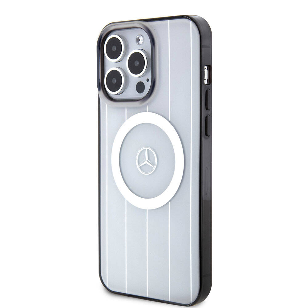 iPhone 15 Pro Max Kılıf Mercedes Benz Orjinal Lisanslı Magsafe Şarj Özellikli Çift Katmanlı Paralel Çizgi Desenli Kılıf Siyah