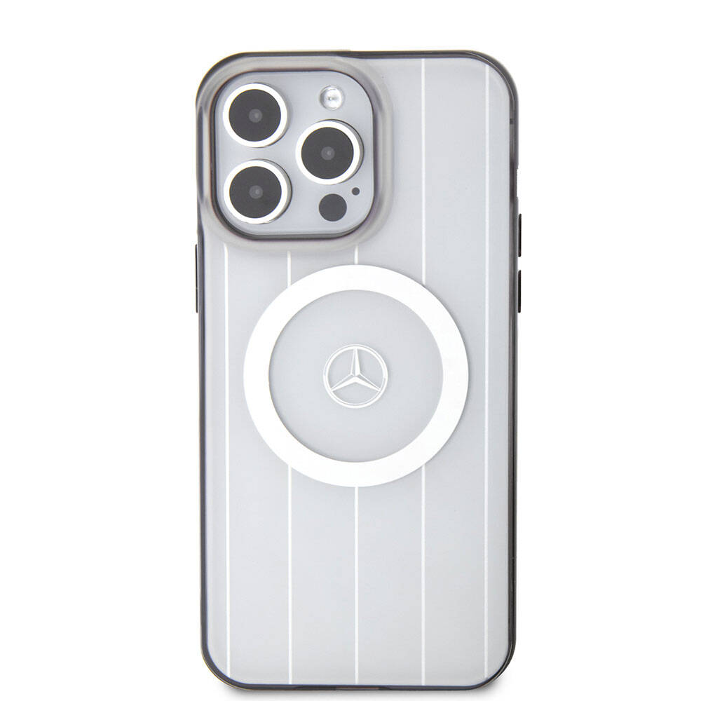 iPhone 15 Pro Max Kılıf Mercedes Benz Orjinal Lisanslı Magsafe Şarj Özellikli Çift Katmanlı Paralel Çizgi Desenli Kılıf Beyaz