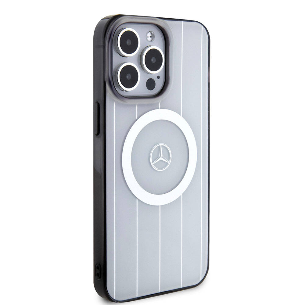 iPhone 15 Pro Max Kılıf Mercedes Benz Orjinal Lisanslı Magsafe Şarj Özellikli Çift Katmanlı Paralel Çizgi Desenli Kılıf Beyaz