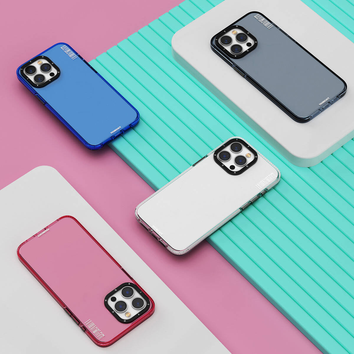 iPhone 15 Pro Max Kılıf Pürüzsüz Düz Arka Yüzey YoungKit Crystal Color Serisi Kılıf Siyah