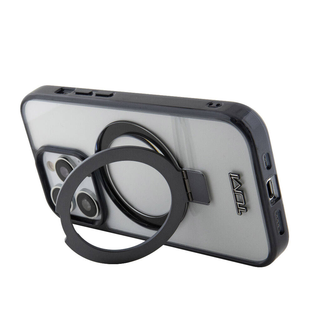 iPhone 15 Pro Max Kılıf TUMI Orjinal Lisanslı Magsafe Şarj Özellikli Metal Logolu Ring Standlı Silikon Kılıf Beyaz