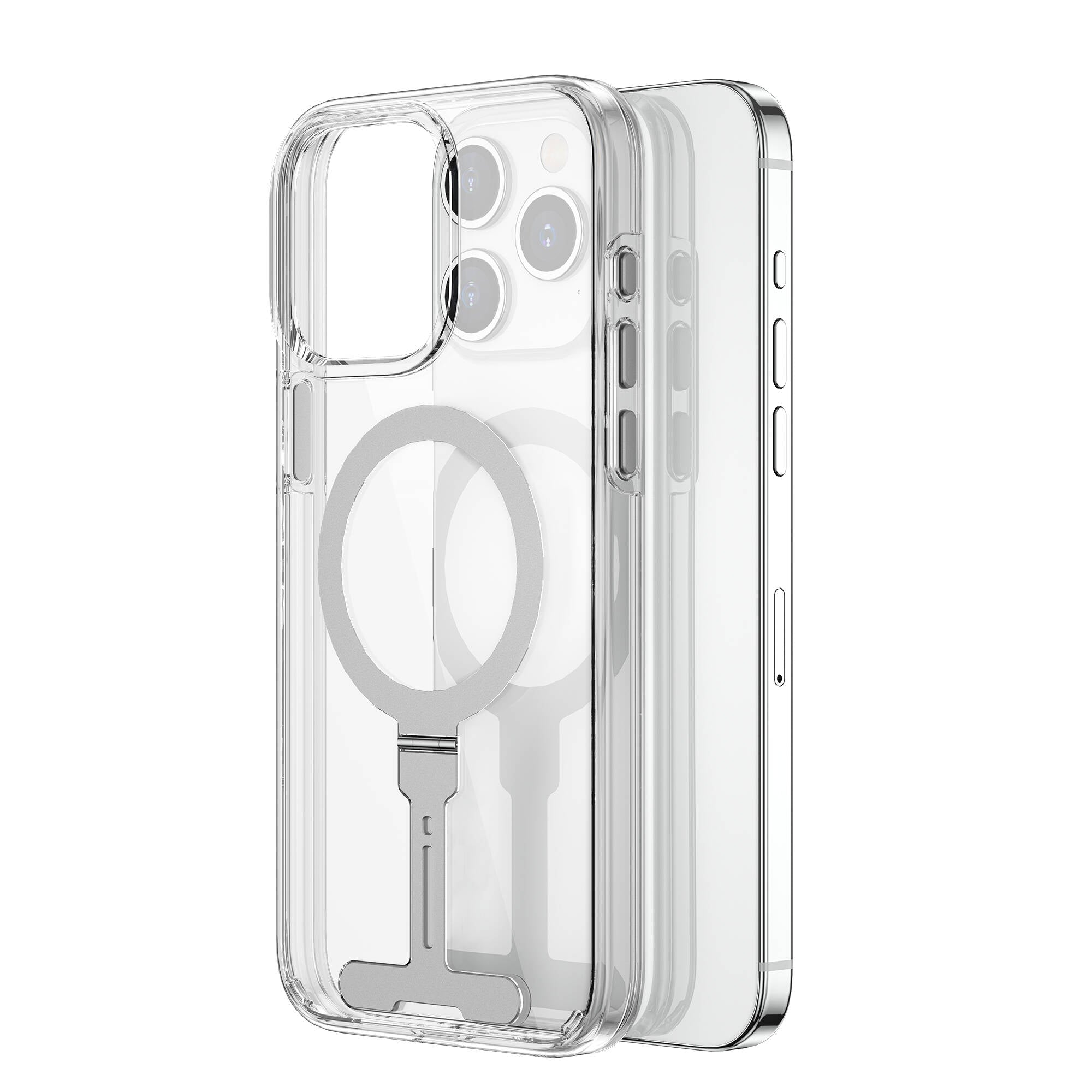 iPhone 15 Pro Max Kılıf Wiwu FYY-014 Magsafe Şarj Özellikli Alüminyum Alaşım Metal Standlı Şeffaf Kılıf Renksiz