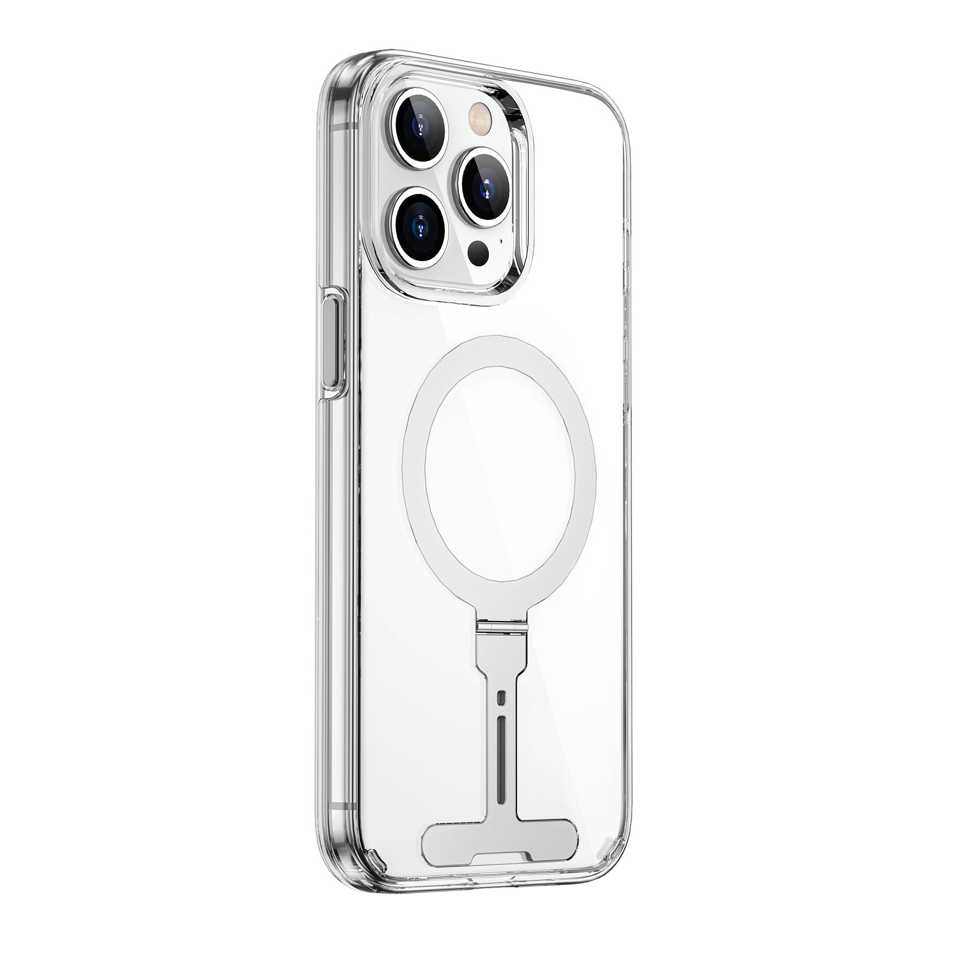 iPhone 15 Pro Max Kılıf Wiwu FYY-014 Magsafe Şarj Özellikli Alüminyum Alaşım Metal Standlı Şeffaf Kılıf Renksiz