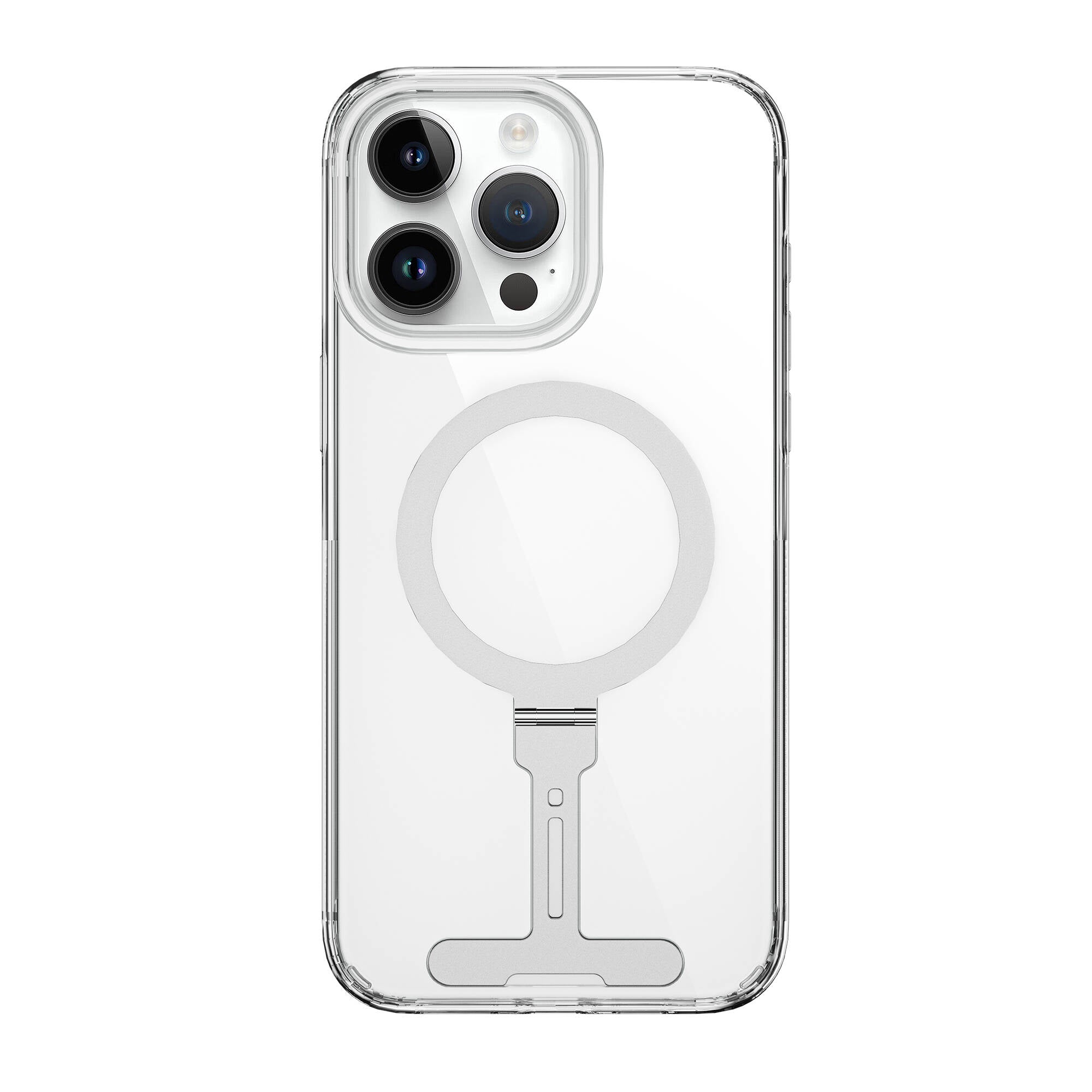 iPhone 15 Pro Max Kılıf Wiwu FYY-014 Magsafe Şarj Özellikli Alüminyum Alaşım Metal Standlı Şeffaf Kılıf Renksiz