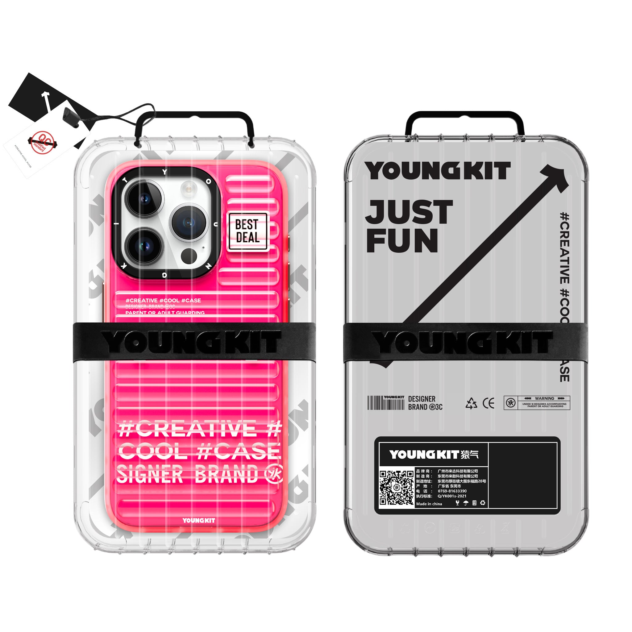 iPhone 15 Pro Max Kılıf YoungKit Luggage FireFly Serisi Kılıf Pembe