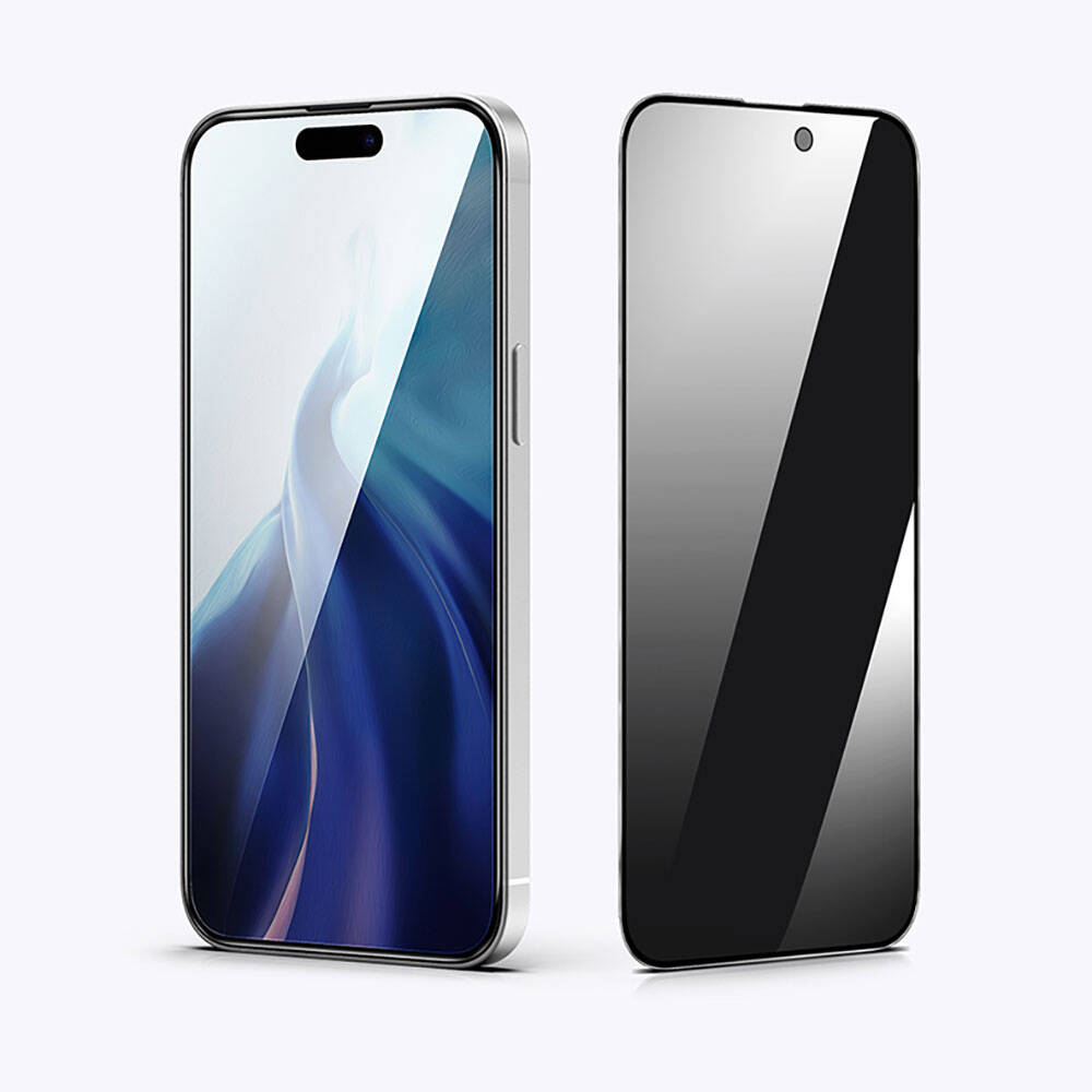 iPhone 15 Pro Recci RSP-A06SP 3D Privacy Shield Temperli Cam Ekran Koruyucu Gri